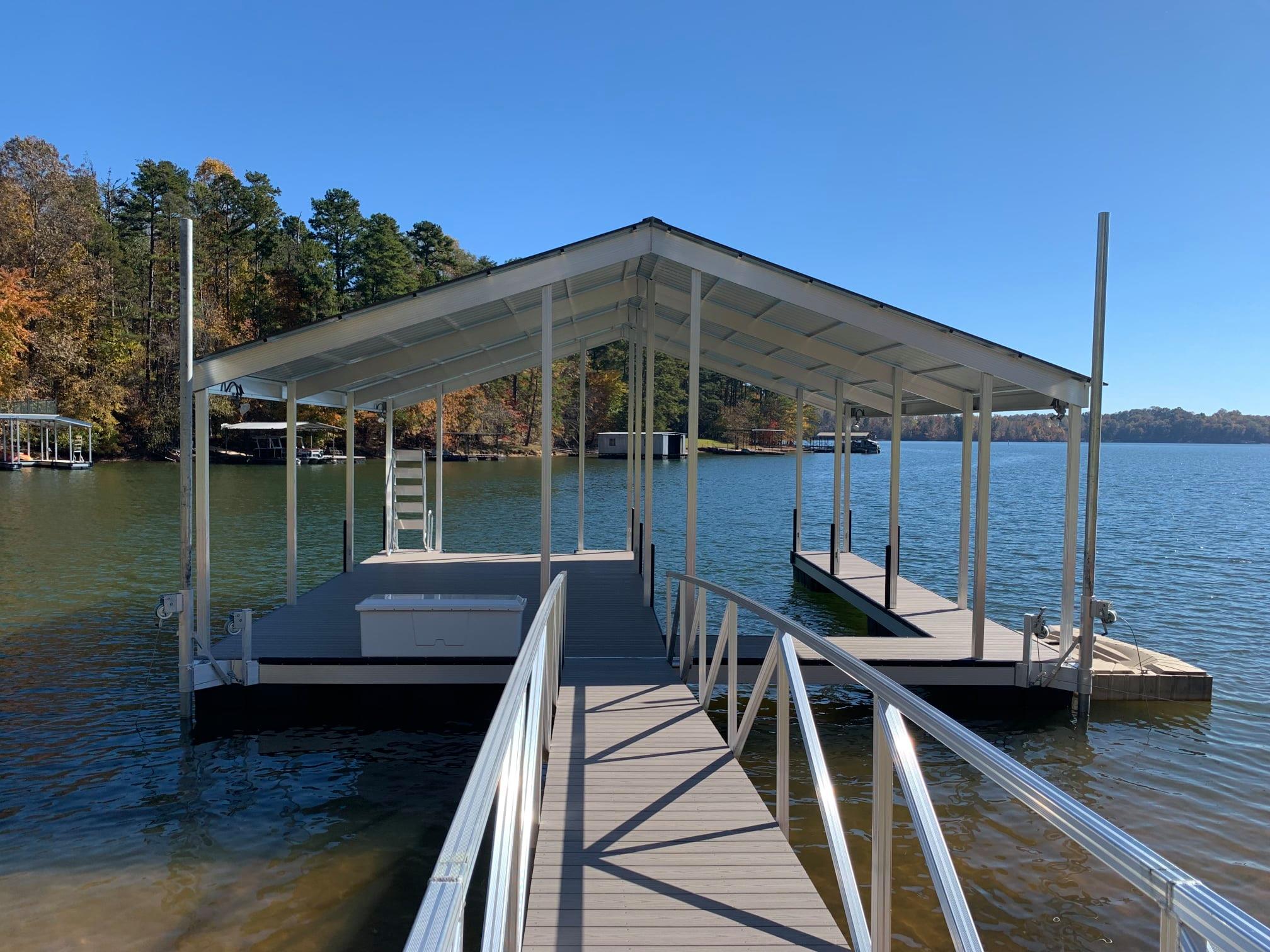Custom covered boat dock on Lake Nottely from Martin Docks