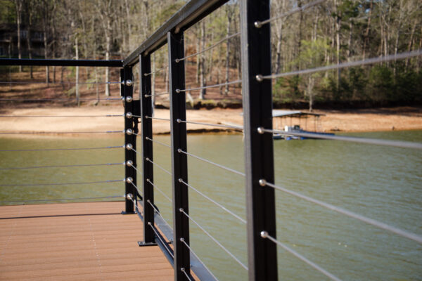 A dock with a sturdy railing, enhancing safety and aesthetics.
