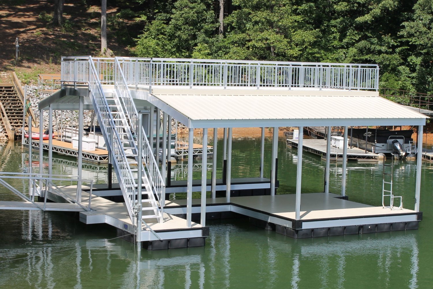 A scenic dock adorned with stairs, merging functionality and aesthetics.