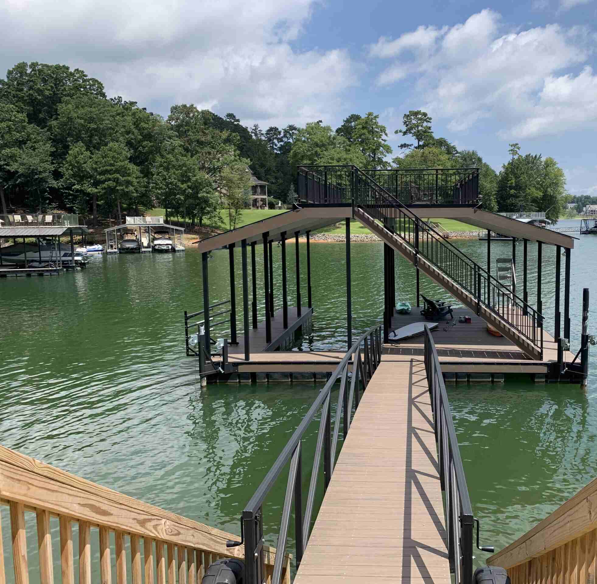 Custom Built Boat Dock with Party Roof on Lake Chatuge