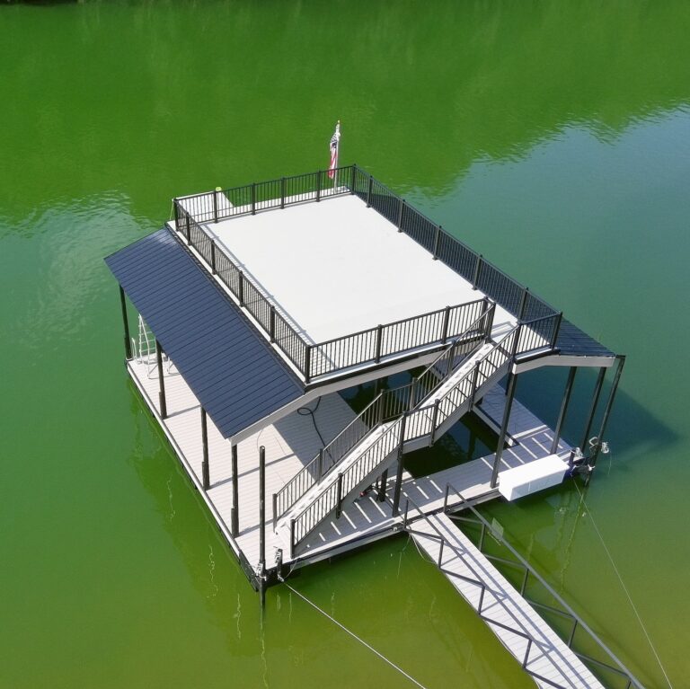 Custom Boat Dock with Black Powder Coating Railings on Lake Chatuge from Martin Docks