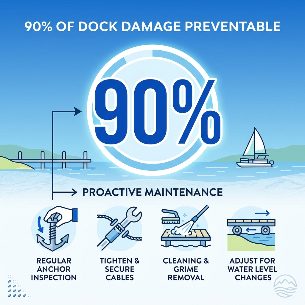 Stat showing that 90% of dock damage on Lake Chatuge can be prevented through proactive maintenance - Dock builder on Lake Chtauge