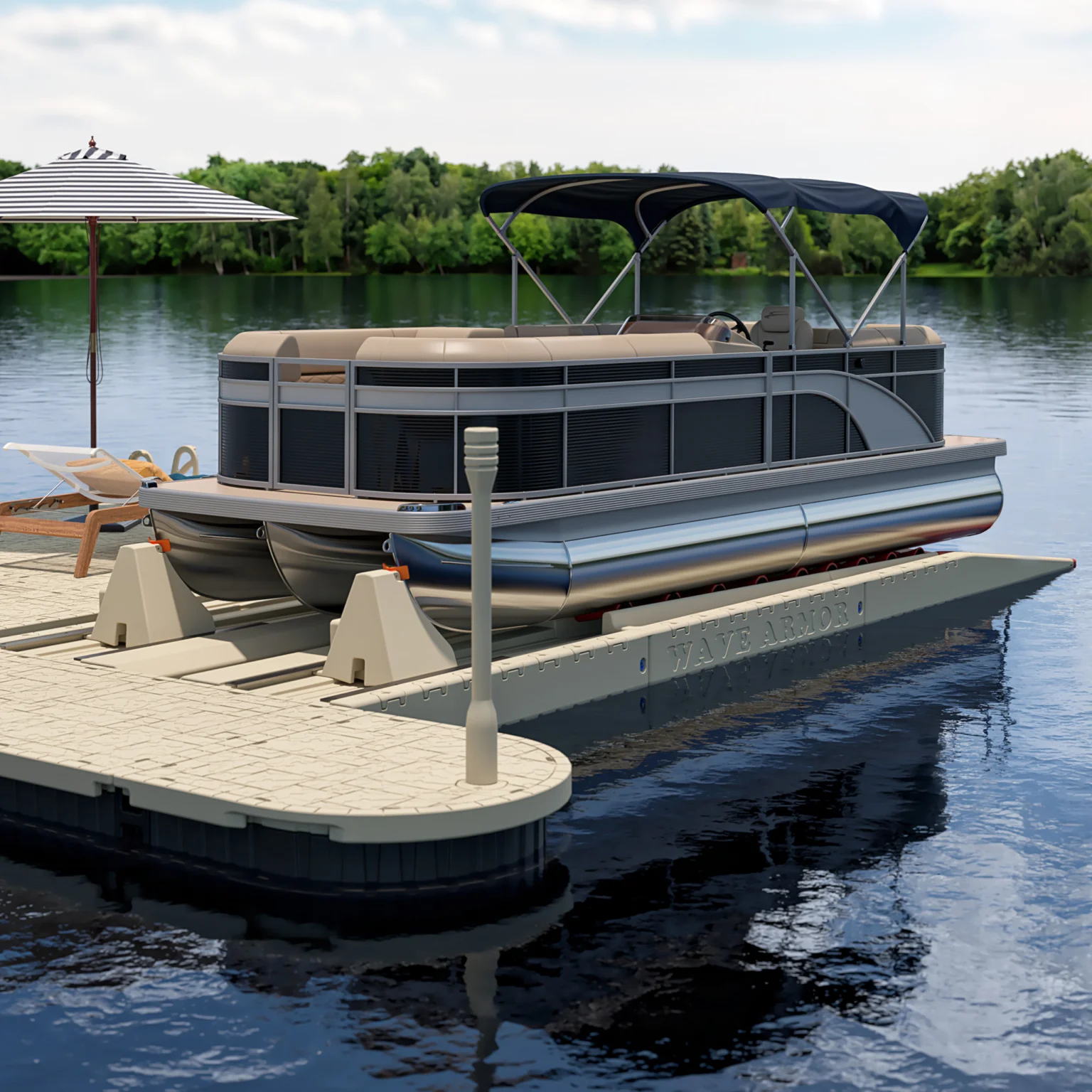 Pontoon Port with pontoon docked