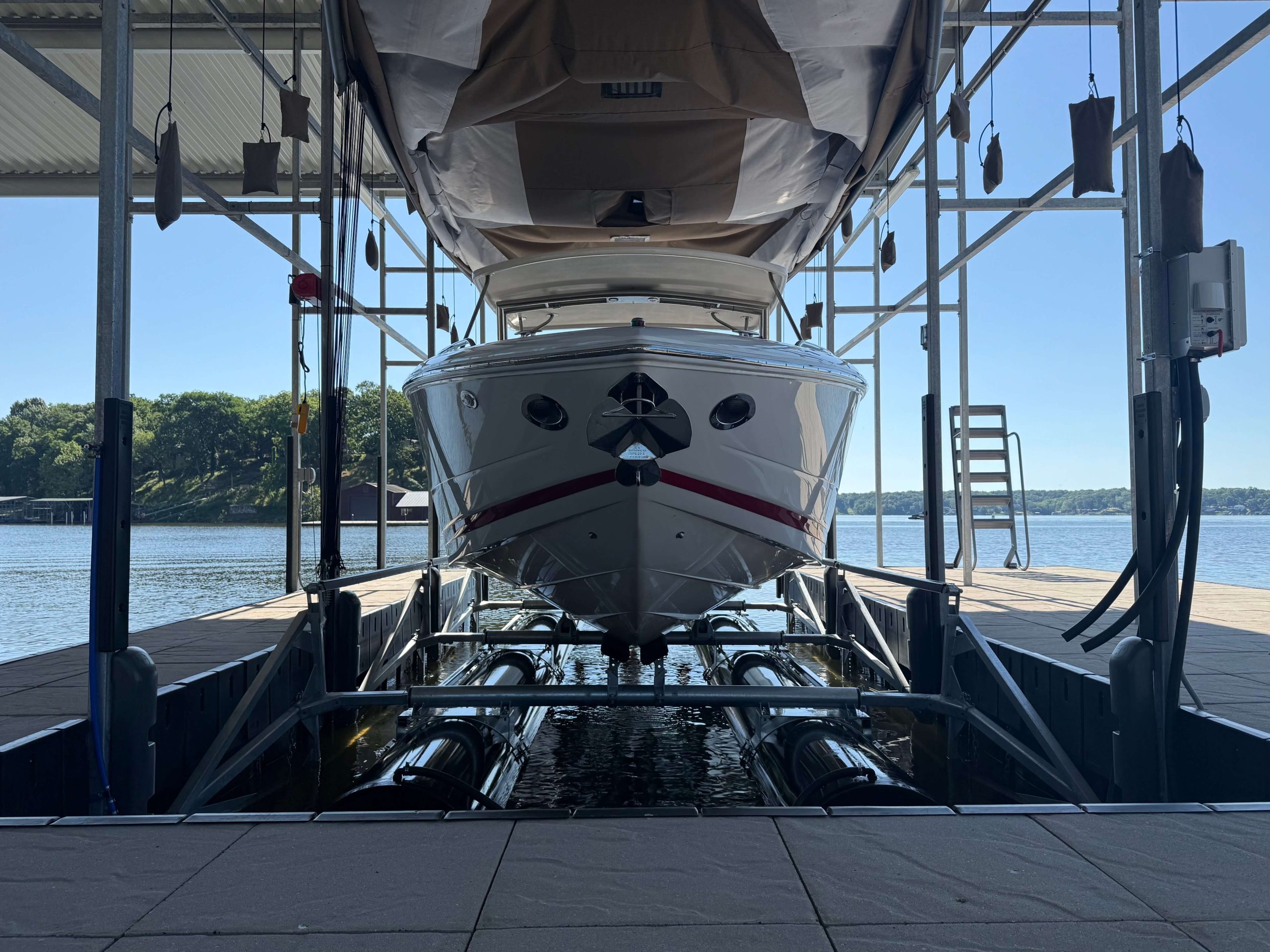 DuraTek HD-X Series boat lift with boat raised
