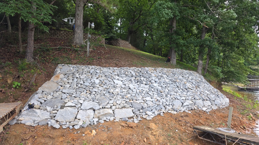 riprap erosion control and seawll installation on Lake Lanier shorelines